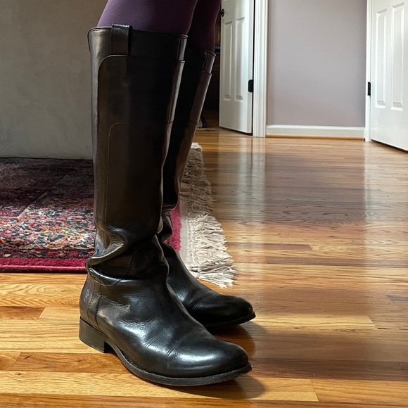 Frye Shoes - Frye Melissa Tall Riding Boots, black leather, knee high, low heel, size 9.5